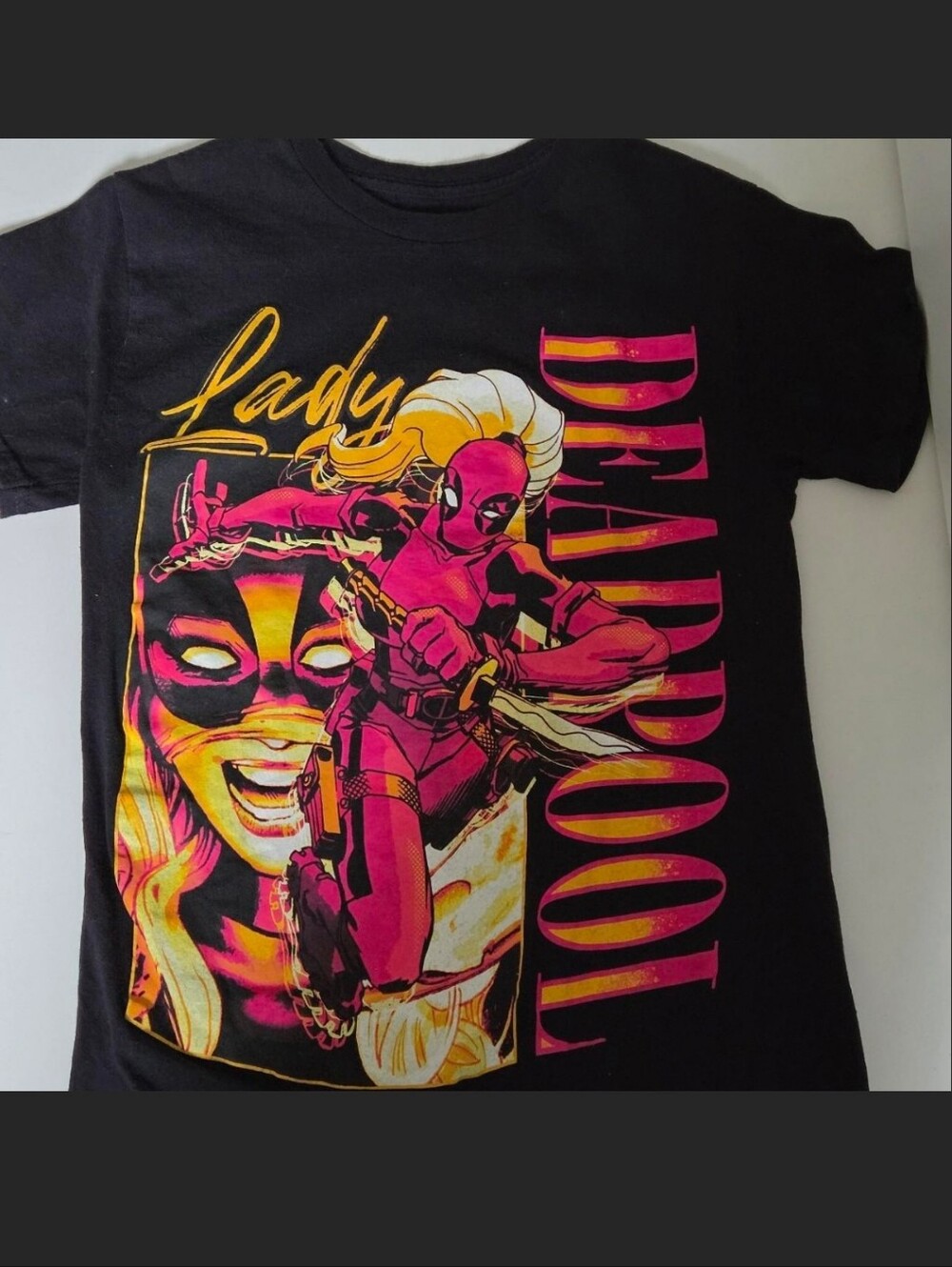 Marvel Lady Deadpool Graphic Tee - Black, Pink & Yellow